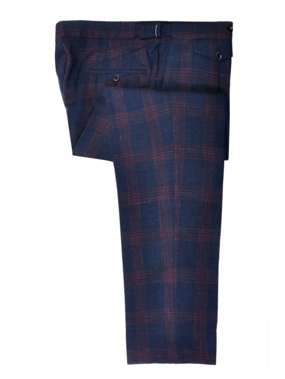 Incotex Merlot on Navy Blue Check Slim Fit Trousers 38 33569